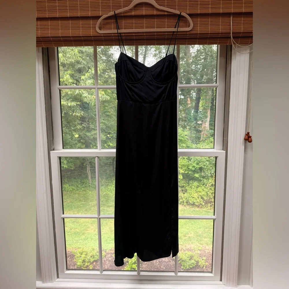 Astr The Label Bustier Satin Black Midi Dress - Picture 7 of 9